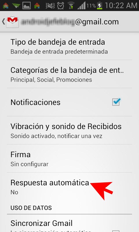 Click en Respuesta Automatica, luego nos apareceran las Cuentas de Gmail, selecionamos una cuenta para crearle su Respuesta Automatica.