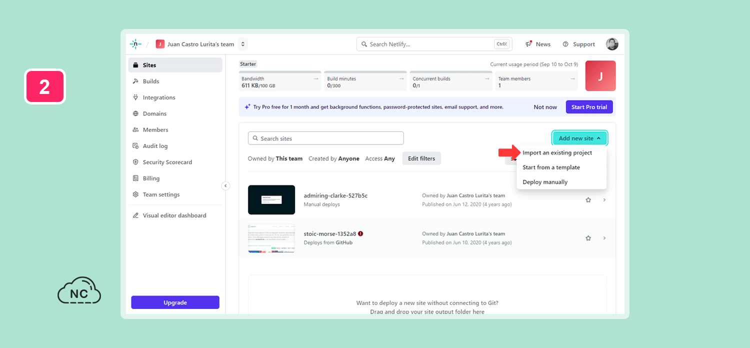 Todo los cambios en el proyecto los debes realizar en el repositorio del proyecto en GitHub Opción para importar un nuevo proyecto desde GitHub