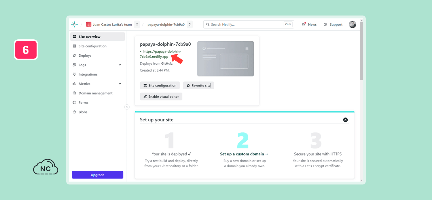 Puedes agregar un dominio personalizado con un costo adicional Página web publicada en Netlify