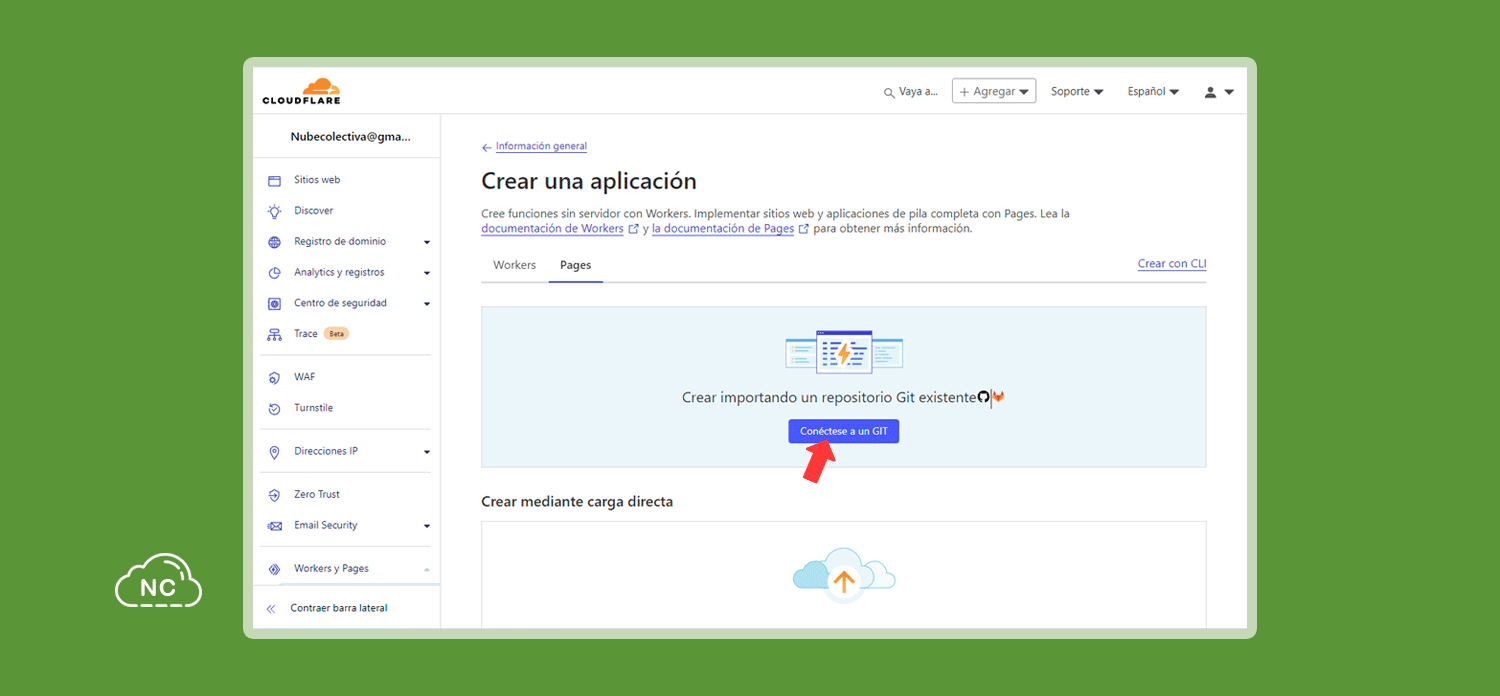 No toques otras opciones a menos que sepas para que sirven Botón para conectar Cloudflare a GitHub