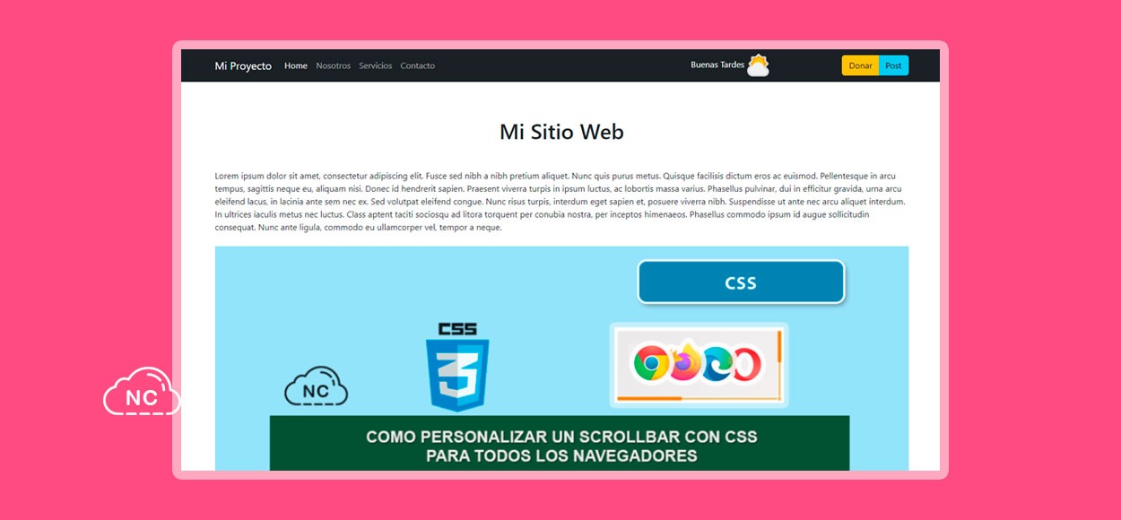 También tiene imágenes y botones Página web que publicaremos en GitHub Pages