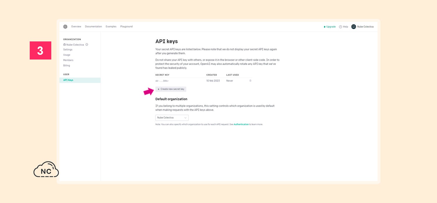 También en esta ventana puedes eliminar tus API Key de OpenAI Ventana para crear una API Key de OpenAI