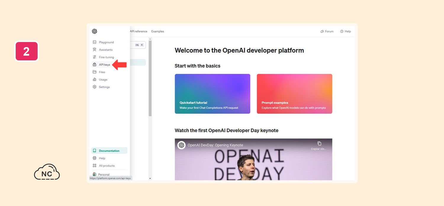 OpenAI esta cambiando su interfaz constantemente Opción API Keys al lado izquierdo