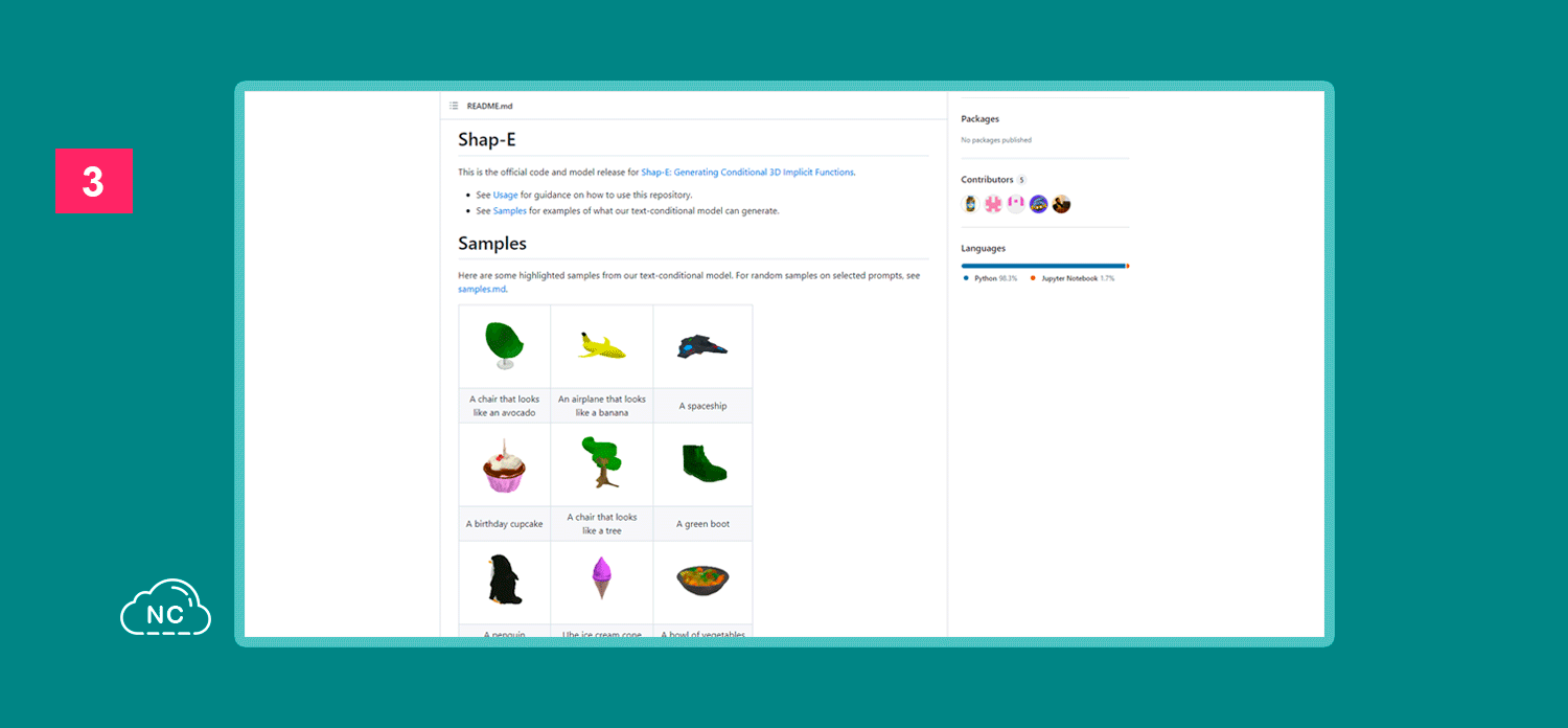 Shap-E permite crear imágenes en 3D en base a texto e imágenes Repositorio GitHub de Shap-E