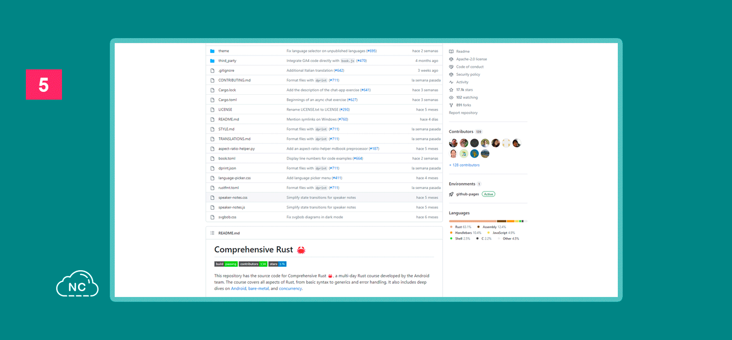 El curso Comprehensive Rust es impartido por Google Repositorio GitHub de Comprehensive Rust
