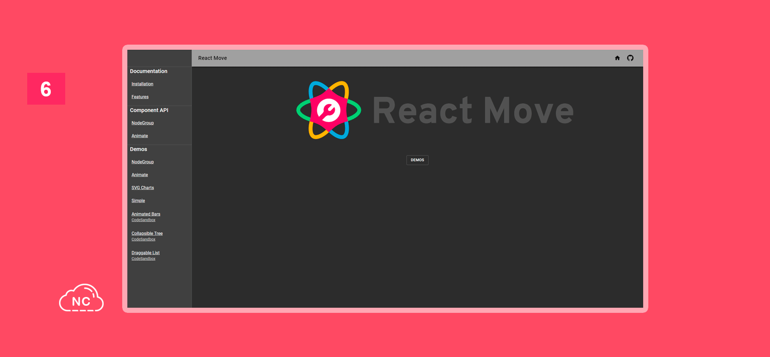 React Move también tiene soporte para crear animación en SVG Sitio Web de la librería React Move