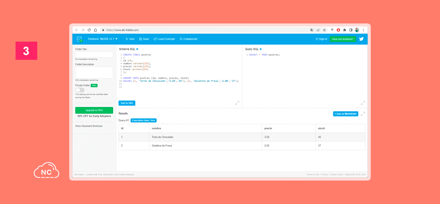 Db-fiddle es talvés la mejorar herramienta online para consultas SQL Interface de la herramienta Db-fiddle