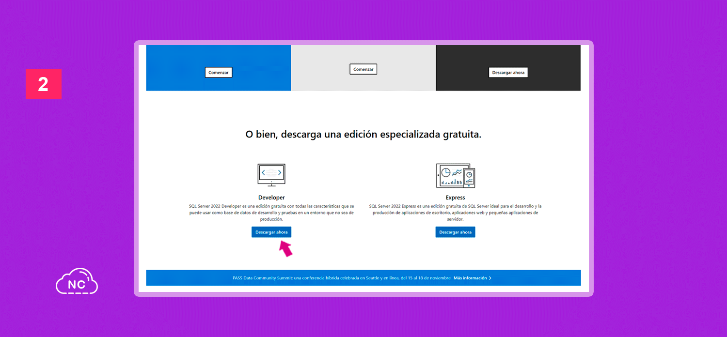 El instalador de Microsoft SQL Server no pesa mucho Página oficial de descarga de Microsoft SQL Server