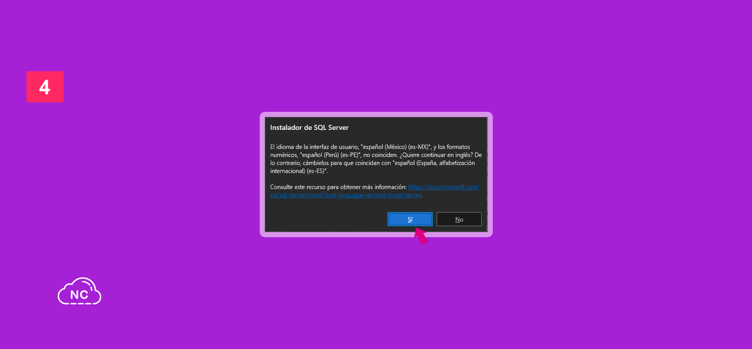 Puedes configurar más adelante el idiom de la interfaz de Microsoft SQL Server Ventana de alerata durante la instalación de Microsoft SQL Server