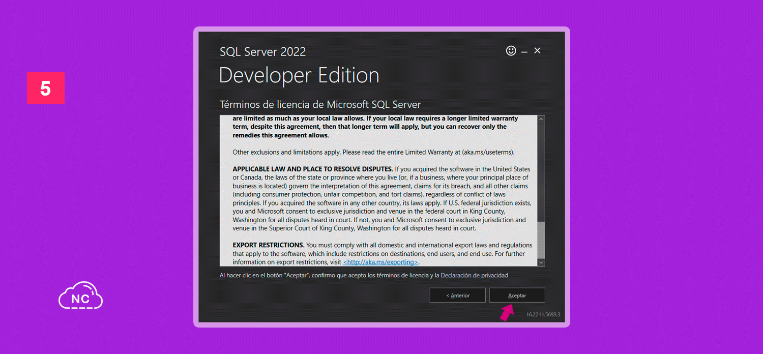 Cada cierto tiempo Microsoft lanza nuevas versiones de SQL Server (Debes estar atento) Ventana de términos de licencia del instalador de Microsoft SQL Server