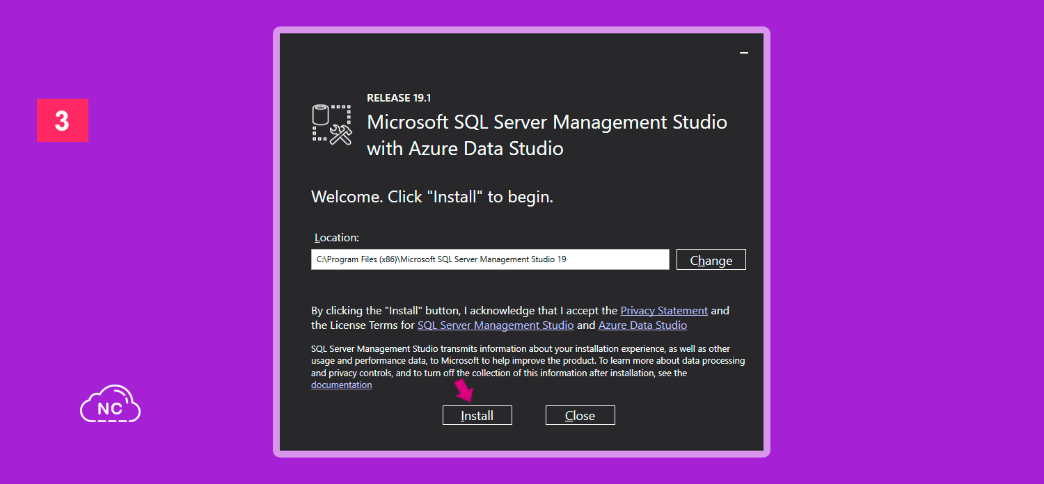 Hay enlaces informativos que puedes leer presionándolos Ventana de instalación de SQL Server Management Studio (SSMS)