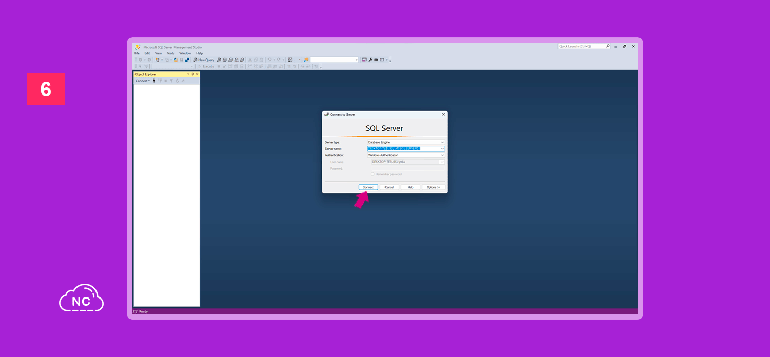 Si estas trabajando con un usuario avanzando le puedes mencionar el término SSMS, el ya sabe de que se trata Pantalla de inicio de SQL Server Management Studio (SSMS)