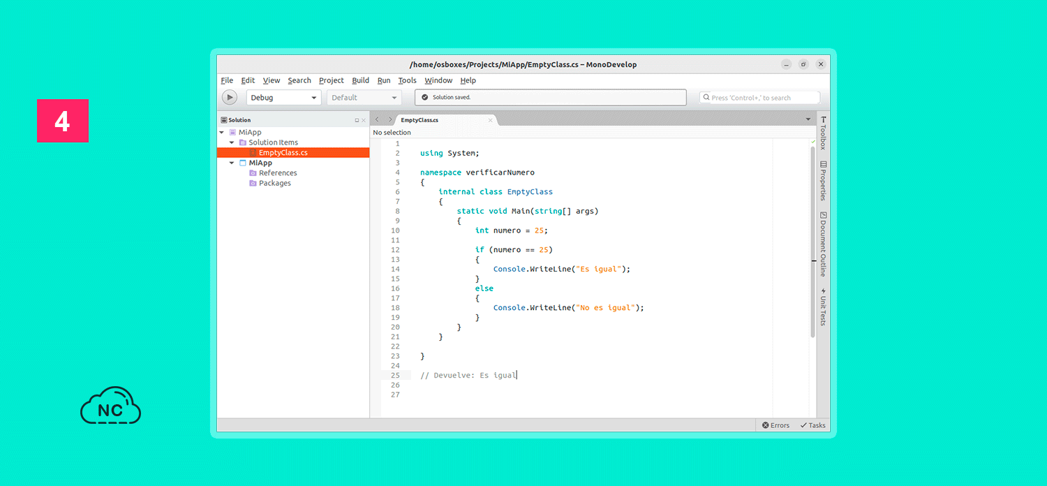 La interfaz de MonoDevelop es muy sencilla, pero potente Interface del editor de código MonoDevelop