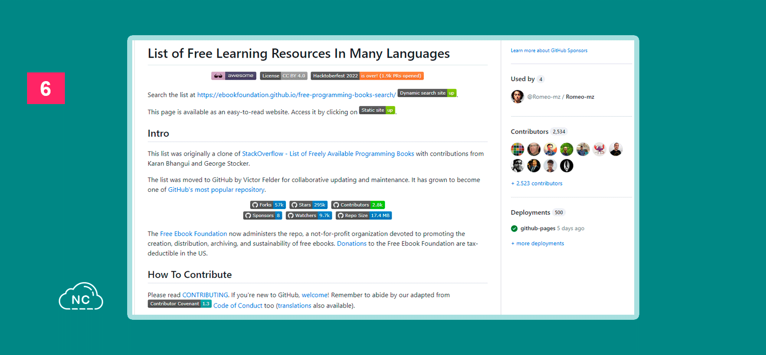 Aprender Gratis por Internet ayuda mucho a los usuarios con pocos recursos Repositorio de List of Free Learning Resources In Many Languages en GitHub