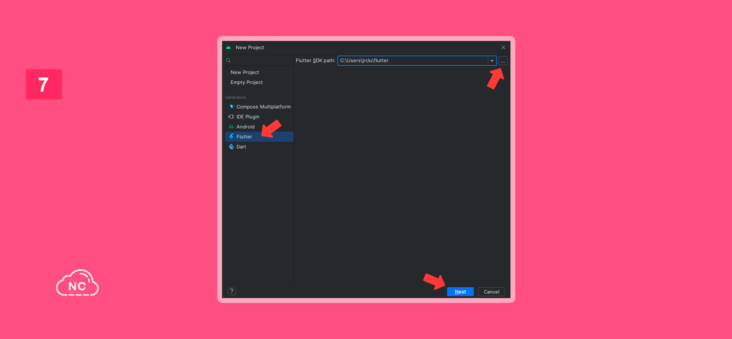 Al lado izquierdo te aparece la opción Dart, recuerda que también instalamos el plugin Dart en Android Studio Ventana para crear un proyecto Flutter en Android Studio