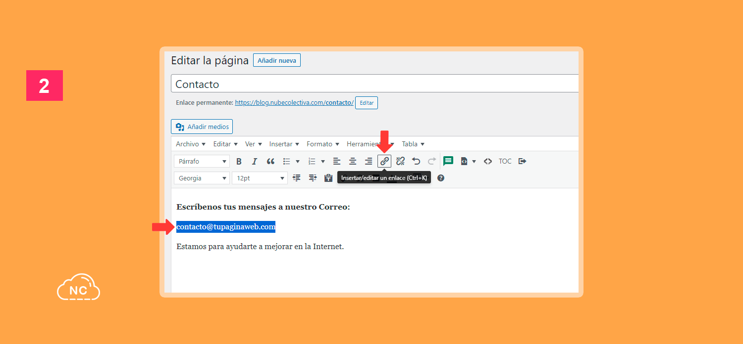 WordPress permite trabajar con enlaces de manera sencilla Editor de Página Contacto en WordPress