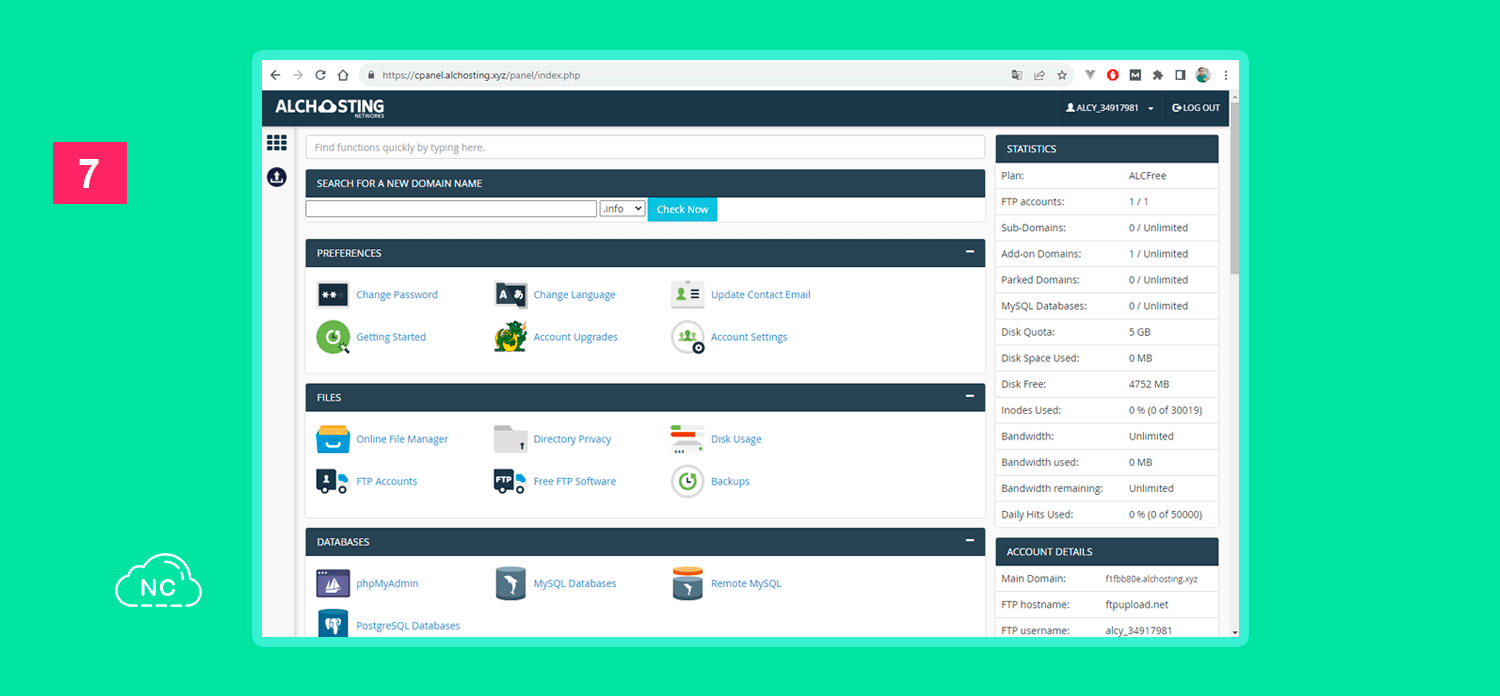 ALC Hosting tiene una interface principal amigable Vista del cPanel de ALC Hosting