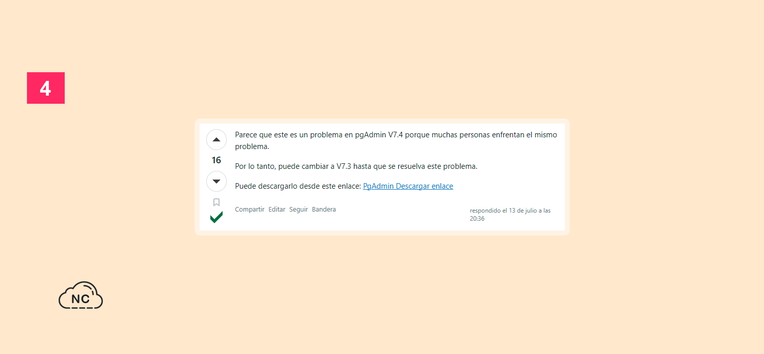 Usar la penúltima versión de pgAdmin es una buena solución Respuesta del usuario Omar Saad en Stack Overflow