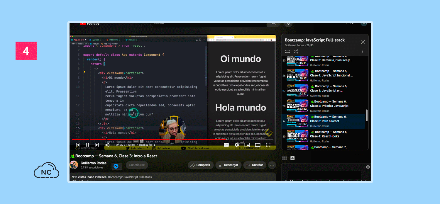 Puedes organizar tu horario para poder terminar este Bootcamp extenso Bootcamp Gratis de React JS de Guillermo Rodas