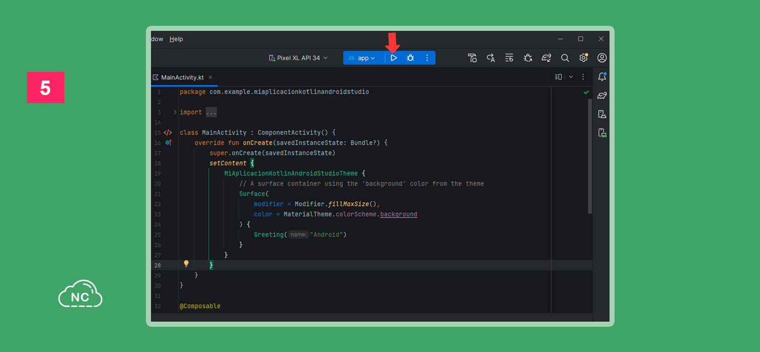 También puedes usar tu propio celular físico, para emular la aplicación Botón para iniciar el emulador de Android Studio