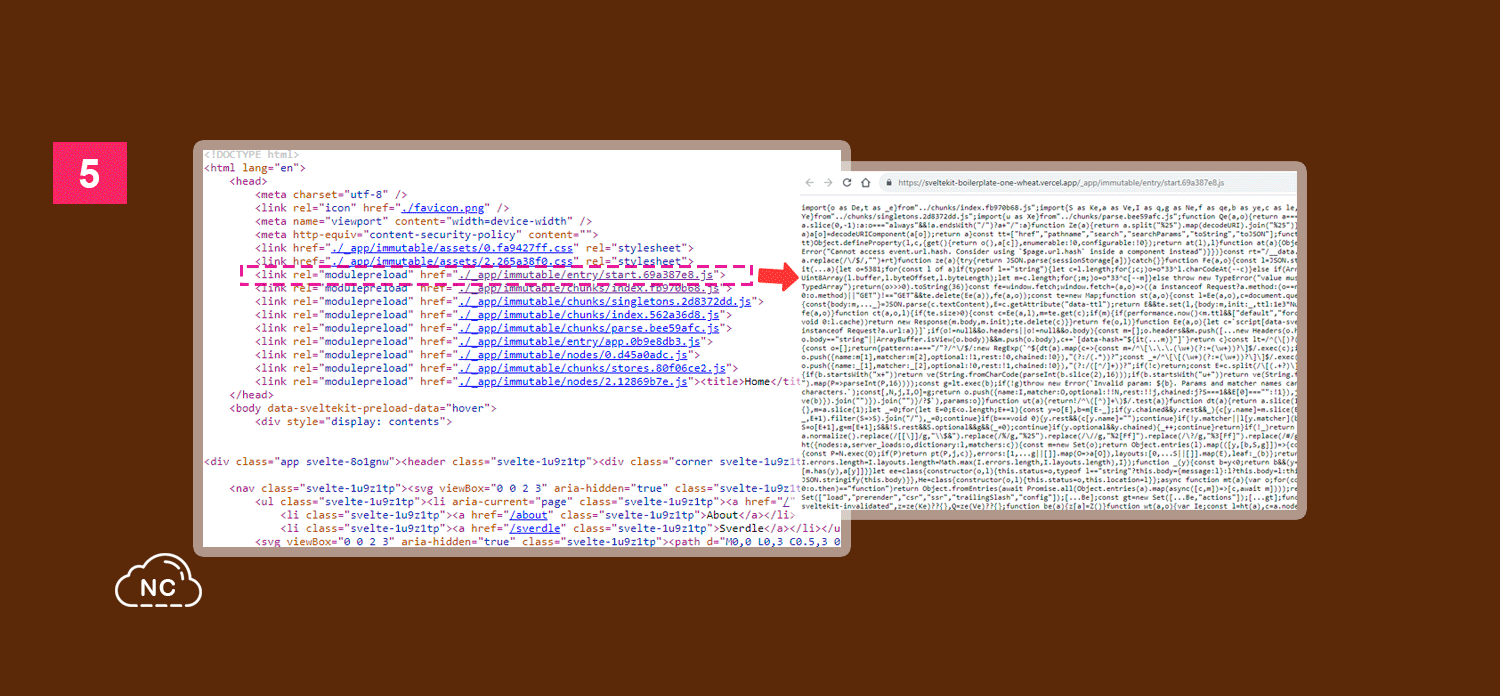 En la mayoría de casos una web creada con TypeScript no ejecuta código en el mismo HTML Código fuente de una web creada con TypeScript