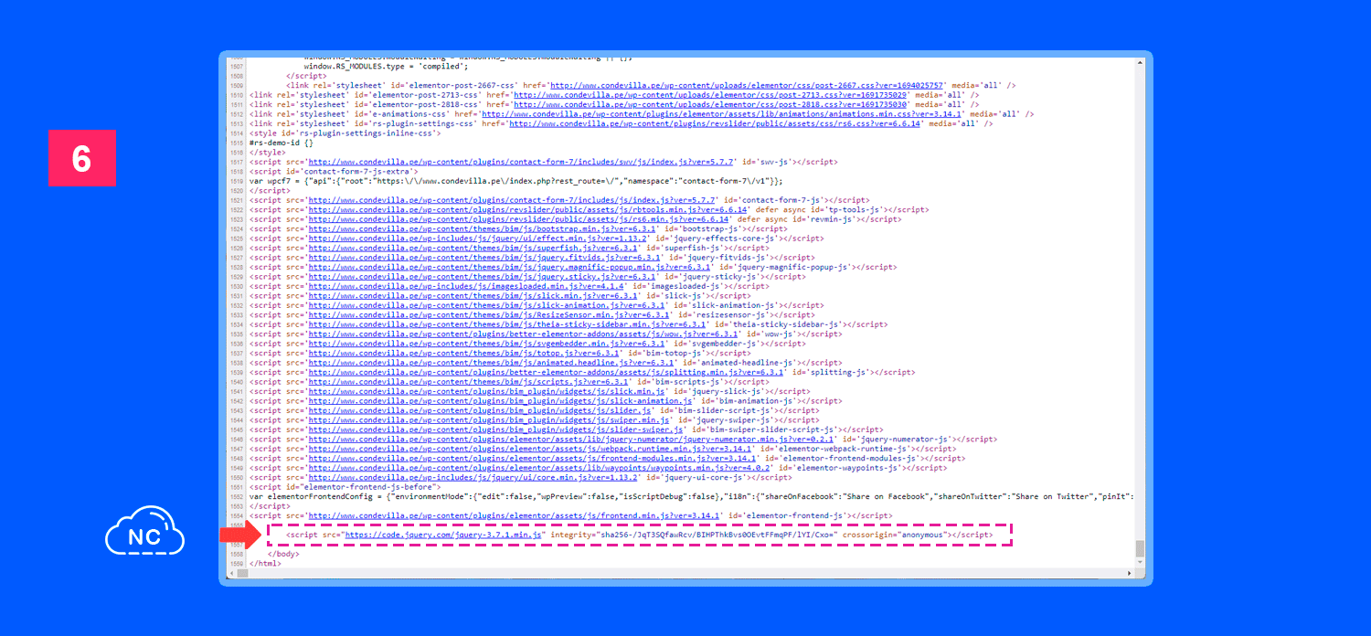 La mayoría de navegadores permiten inspeccionar el código de una web Inspección del codigo para verificar que jQuery se agrego en WordPress Rápidamente