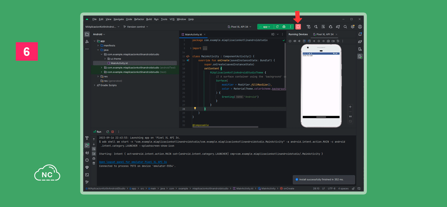Puedes modificar los valores del código Kotlin Aplicación Android creada correctamente con Kotlin en Android Studio