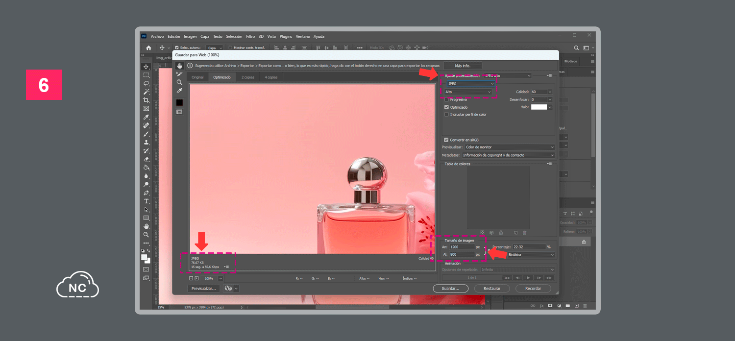 Inluso el formato puede influir en el peso de una imagen Peso y tamaño modificado a la una imagen en Photoshop