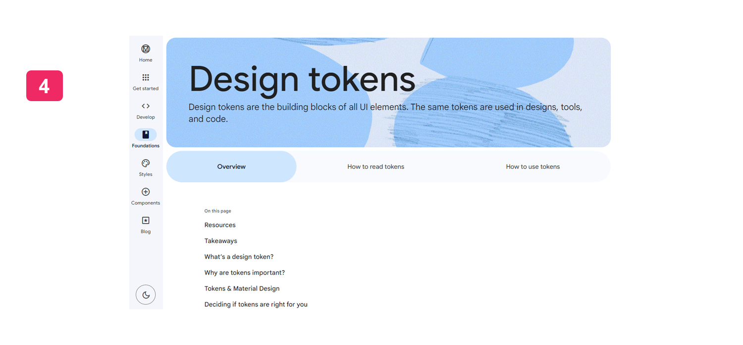 Cada token de diseño tiene un nombre independiente Información sobre Design Tokens en la web de Material IO