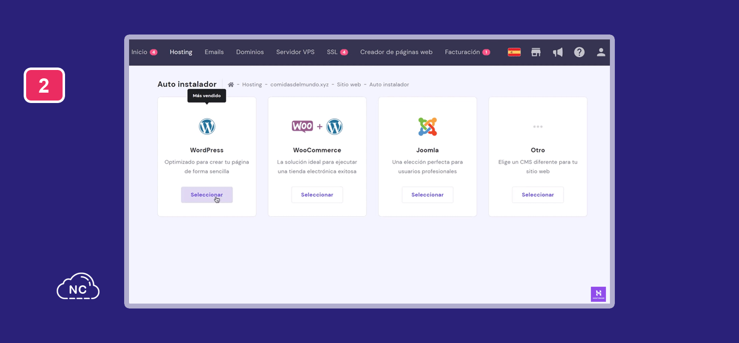 Auto instalador de WordPress en el hosting gratis de Hostinger