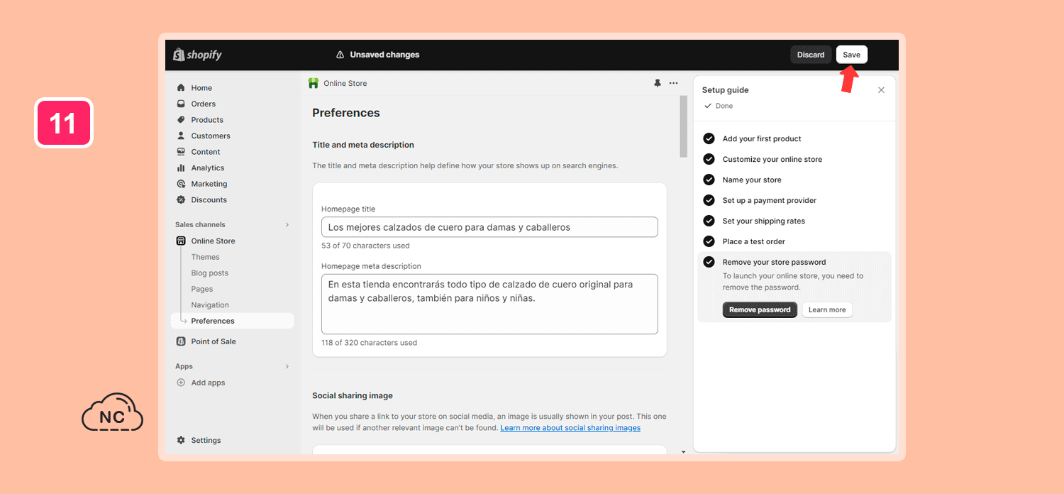 Recuerda que el titulo debe estar entre los 45 a 55 caracteres por el bien del SEO de tu tienda Formulario para configurar datos importantes de la tienda