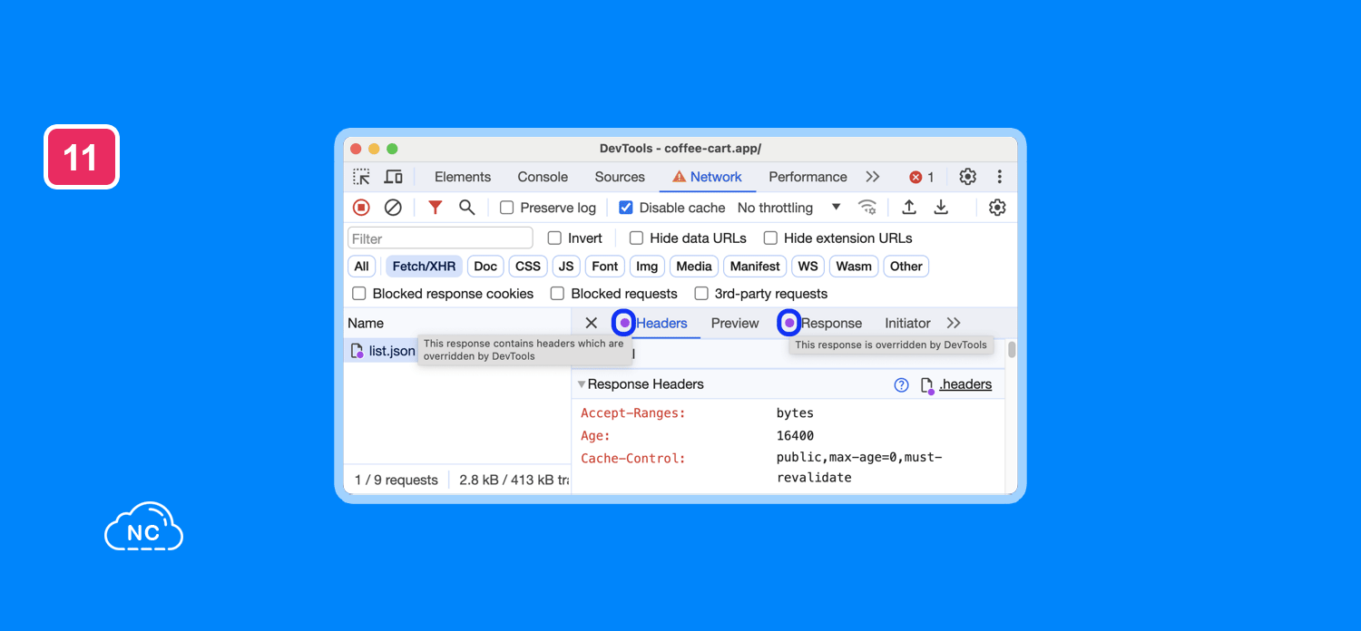 Los servidores siempre devuelven información en encabezados con información útil Información de herramientas para encabezados y contenido anulado en el panel Network