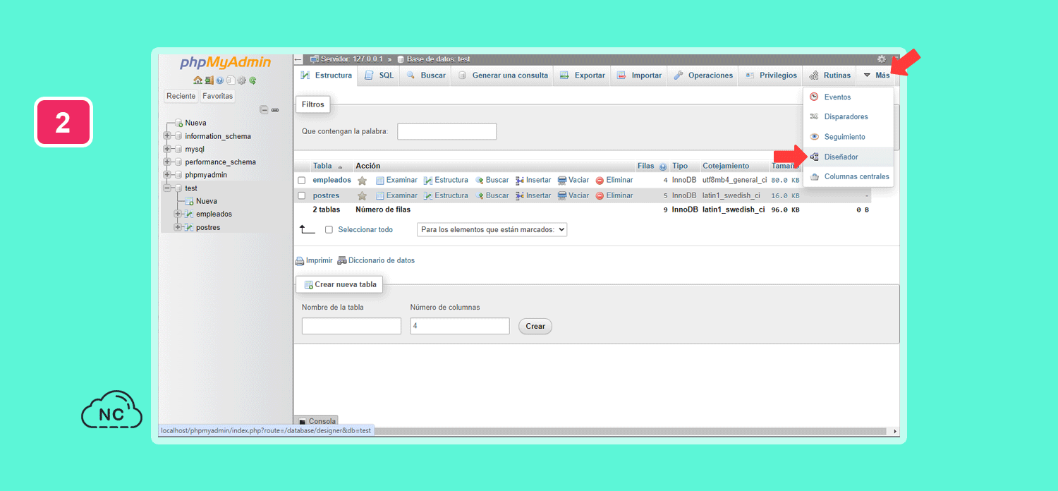 Los pasos para ingresar a este modo son simples Ingresando al modo diseñador en phpMyAdmin