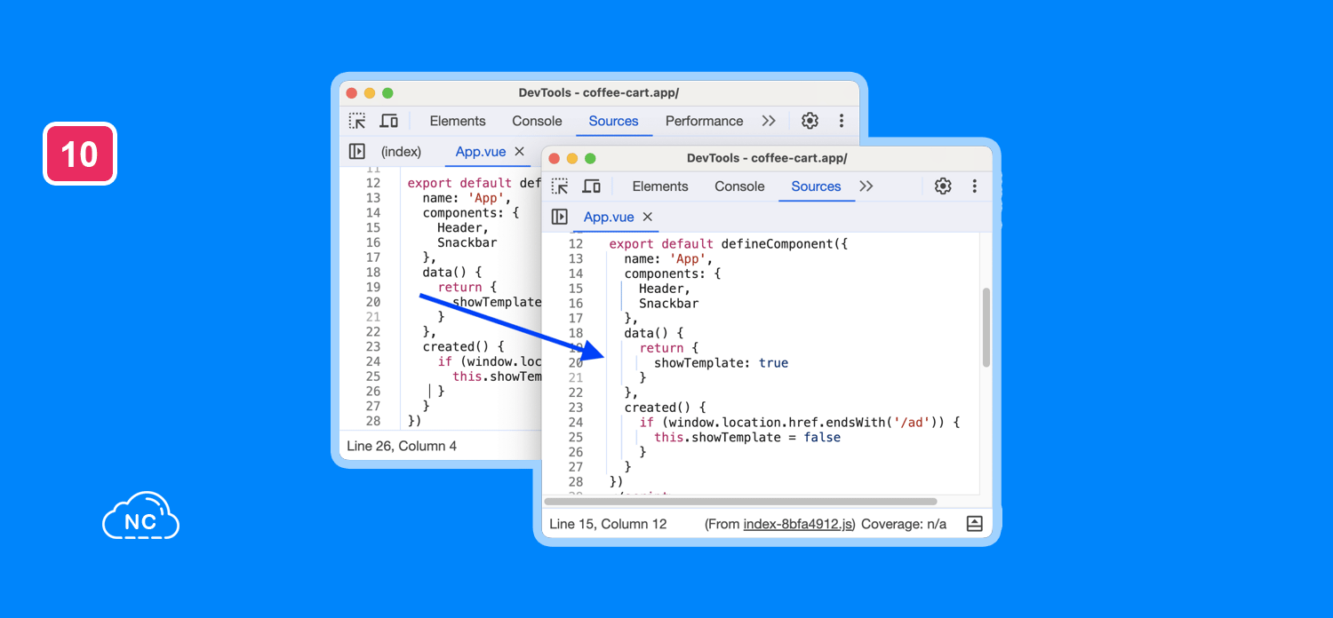 Las sangrías permiten a los desarrolladores apreciar mejor el código Marcadores de sangría en el panel Sources en las Chrome DevTools