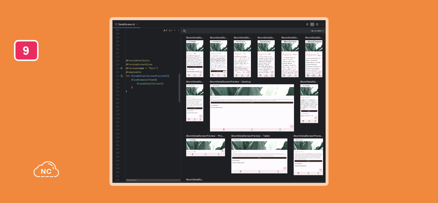 La anotación @PreviewScreenSizes permite gestionar tamaños de diferentes dispositivos diferentes Nuevas anotaciones de Compose Multipreview API