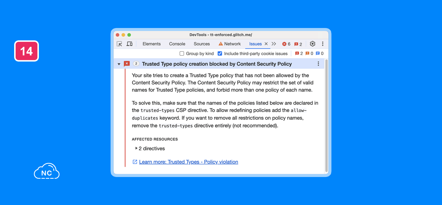 Los hackers podrían atacar tu proyecto si no lo proteges Panel Issues mostrando información acerca de infracciones de CSP