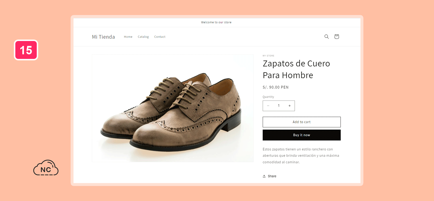 El botón para compra un producto, automáticamente es añadido por la plataforma Tienda online creada correctamente