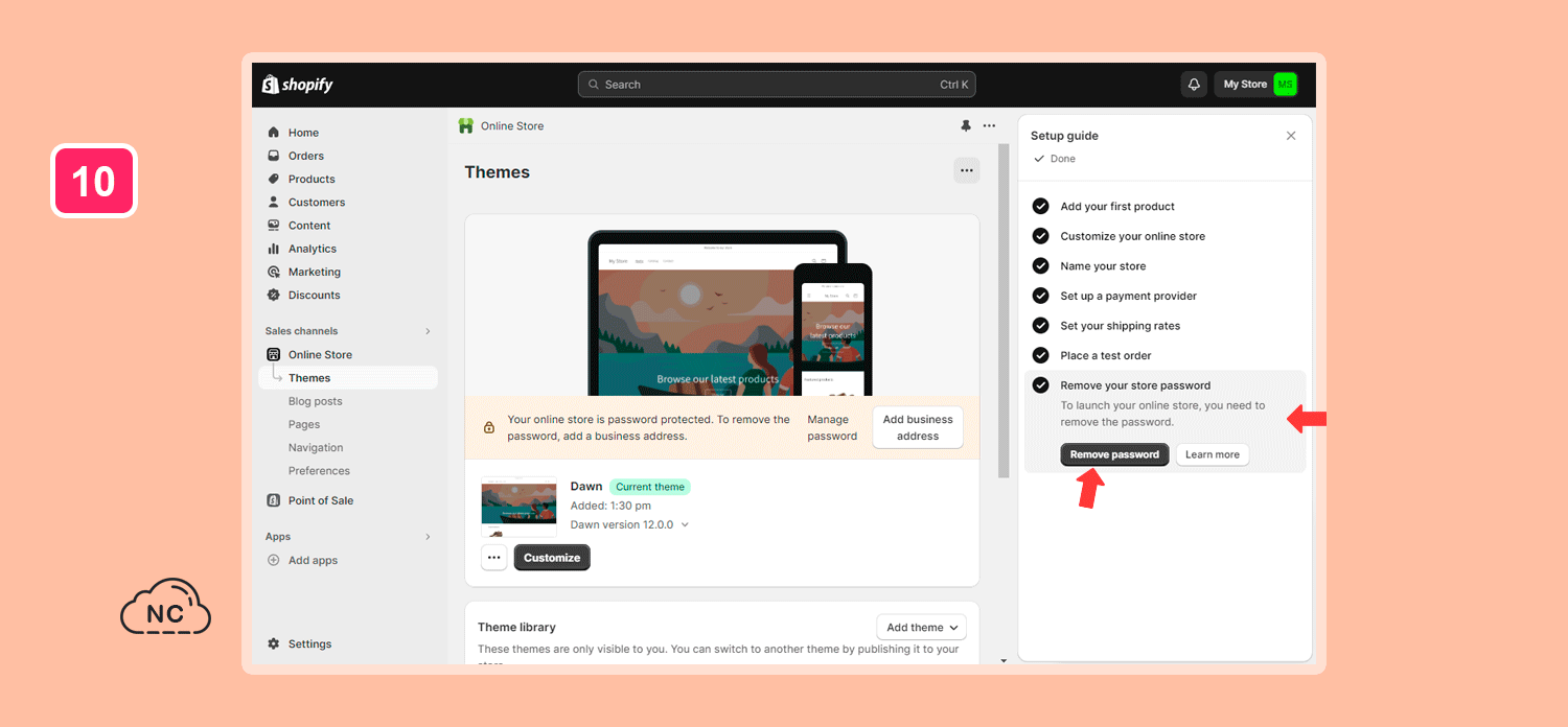 Puedes presionar el botón que dice "Lear more" para leer mas acerca de la protección de tiendas con password Ultimo paso para eliminar password de la tienda