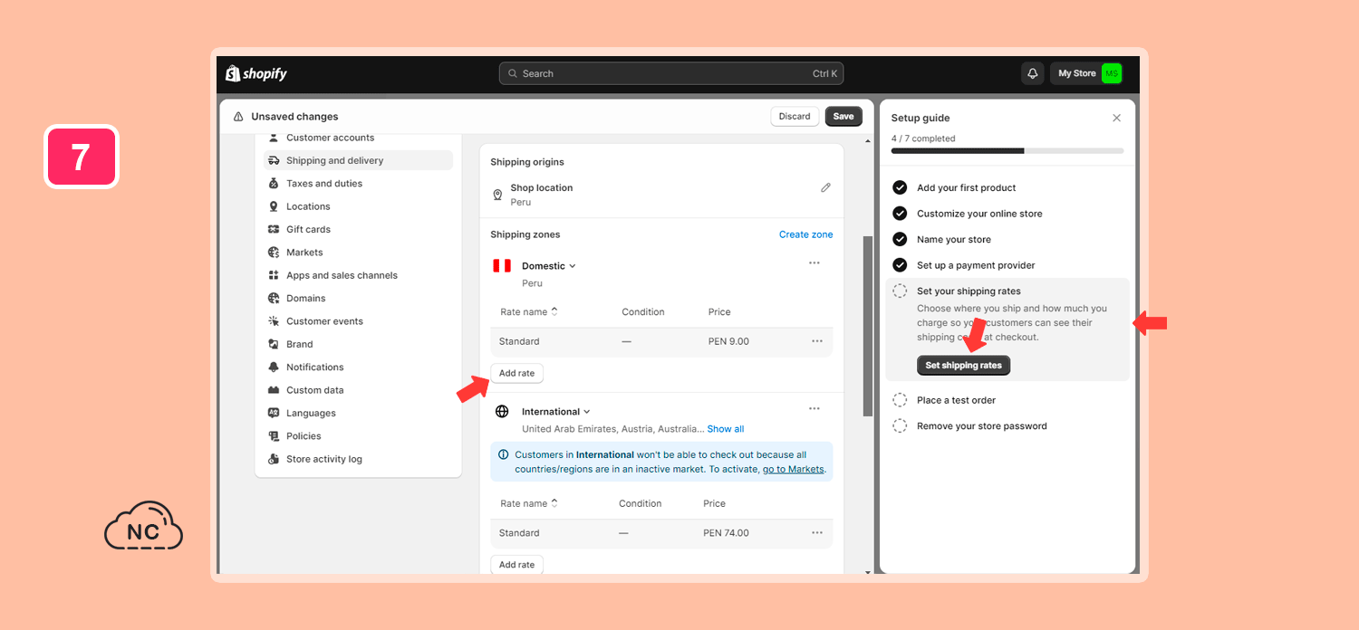 El sistema detecta el país en el que te encuentras Ventana para configurar los gastos de envío o delivery