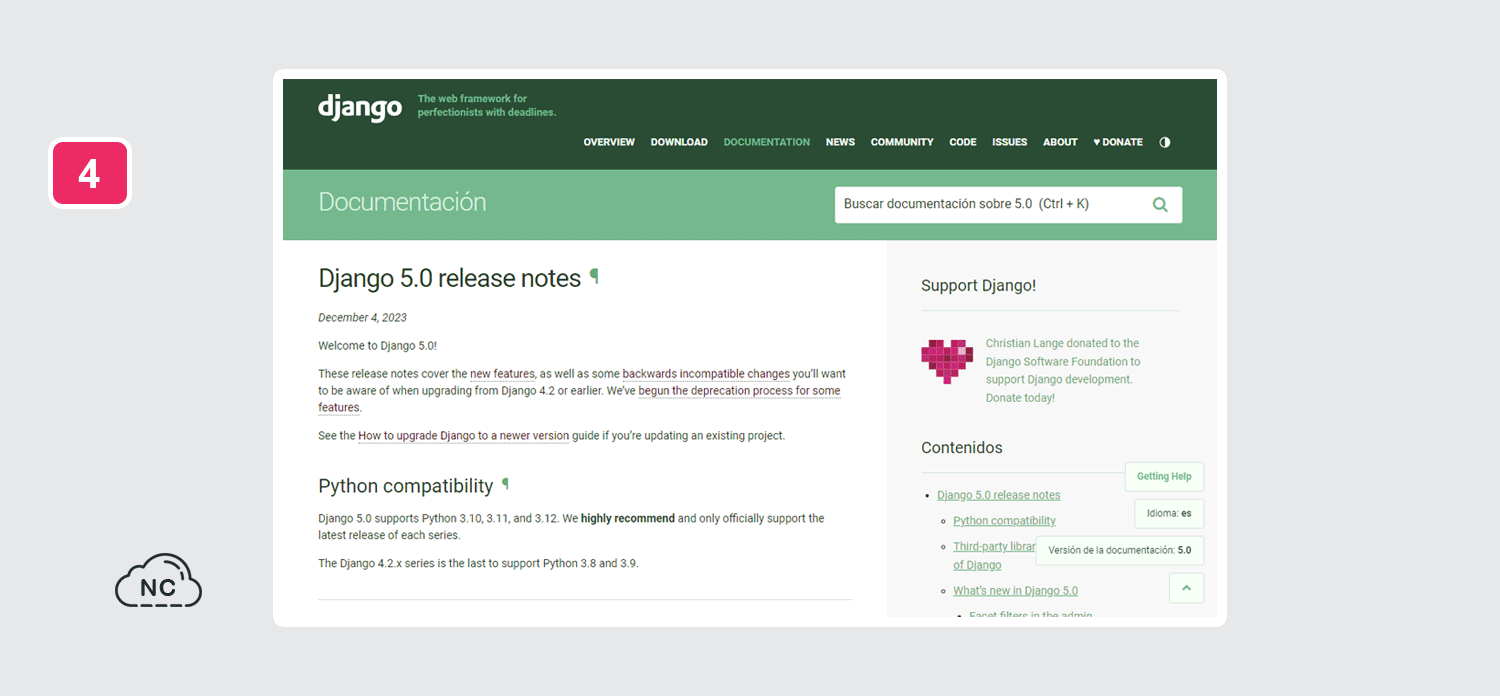 La comunidad de usuarios de Django es grande Web oficial de la documentación de Django 5