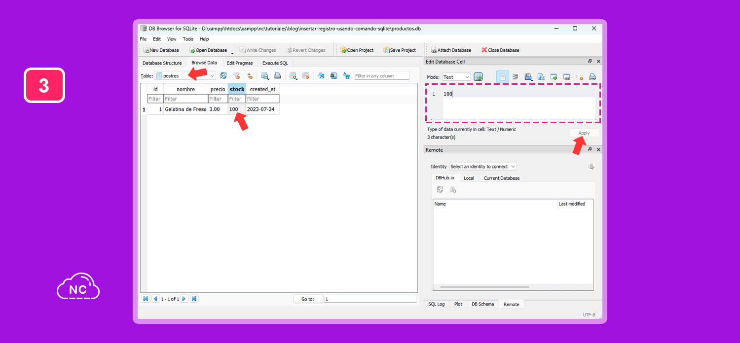 Cada ves que abras tu base de datos SQLite, encontrarás los cambios actualizados sin problemas Actualizando los datos de una tabla de SQLite