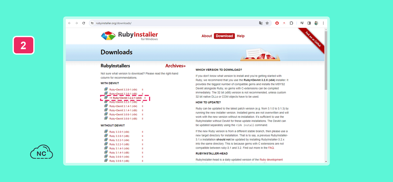 Puedes elegir otras versiones de Ruby Página de descarga del lenguaje de programación Ruby