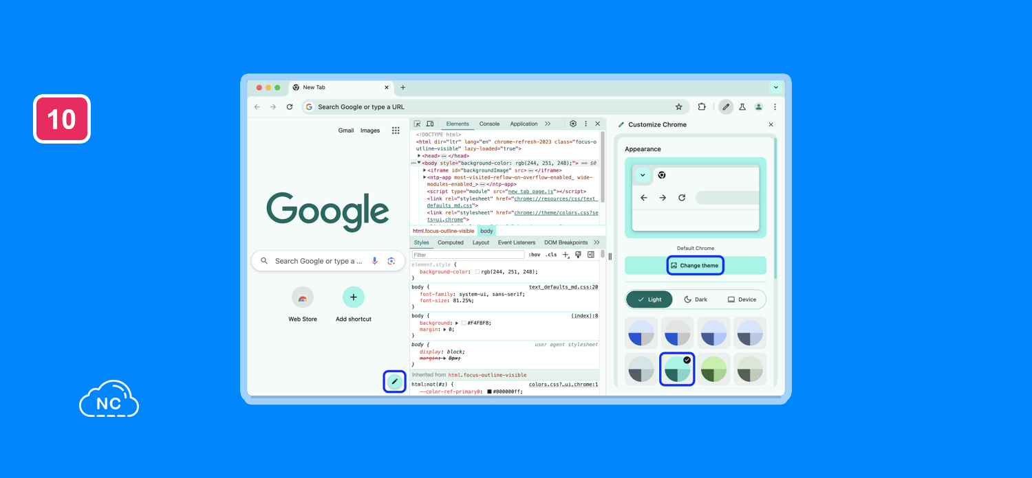 Aplica un tema de color al modo claro y oscuro para Chrome Panel para personalizar el tema de color de Chrome