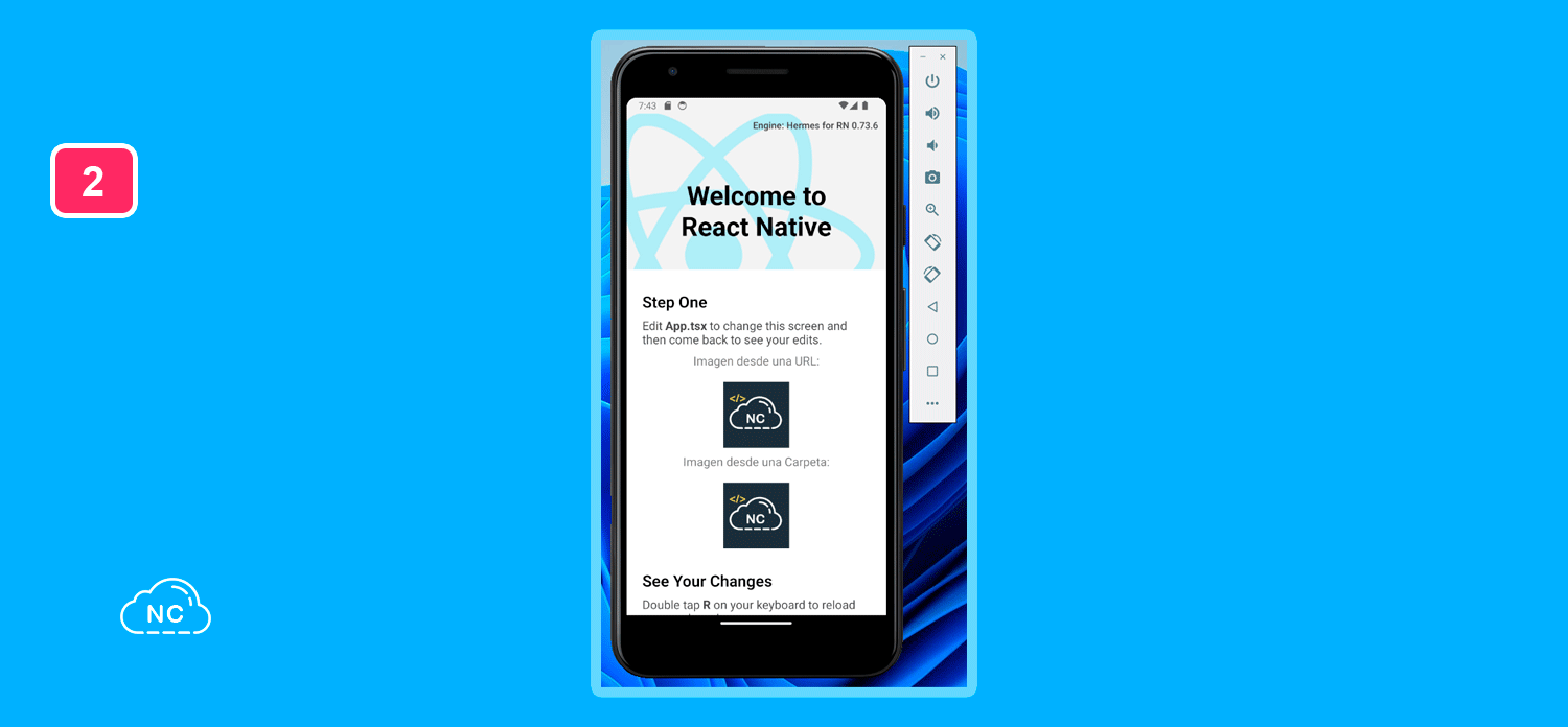 A las imágenes puedes definirle un ancho y alto deseado Aplicación creada con React Native que muestra una imagen