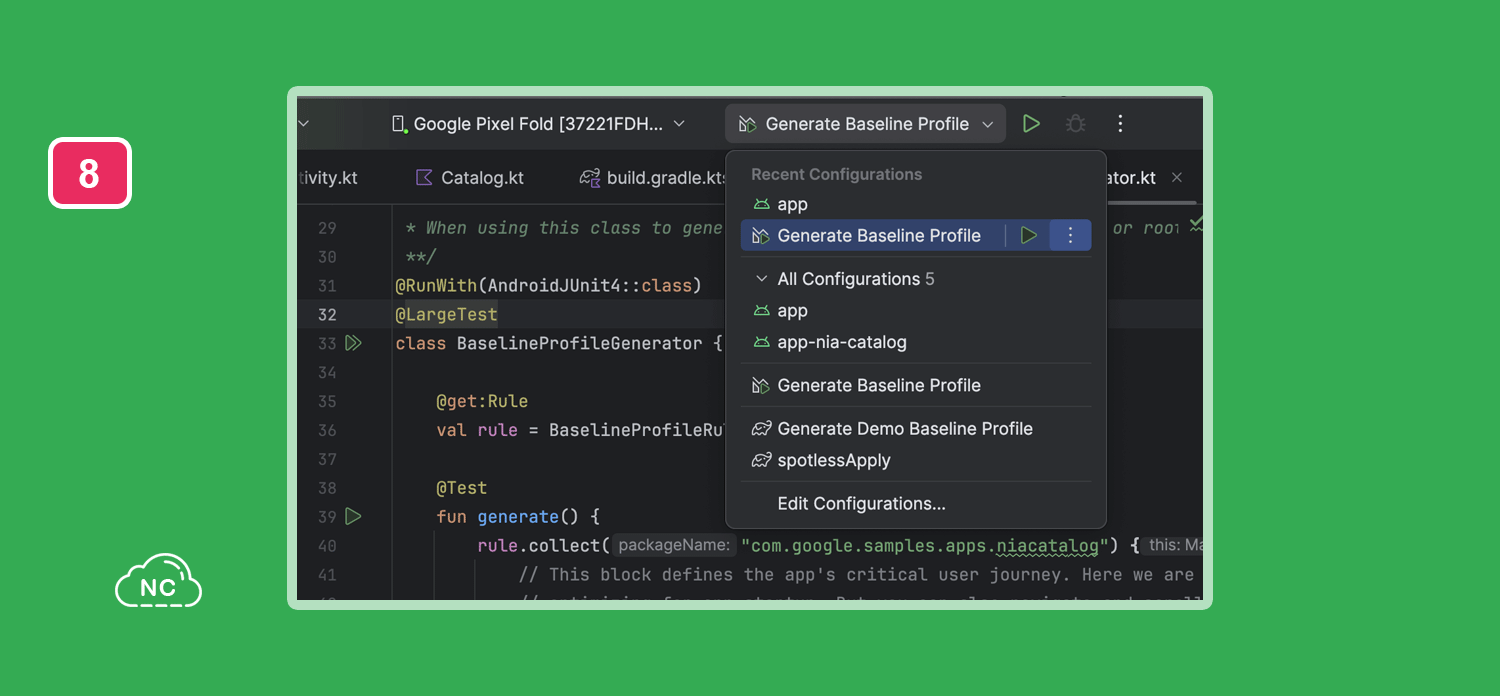 Los perfiles de baseline mejoran en un 30% la velocidad del código de una aplicación Android Opción para generar un perfil de referencia con un solo clic