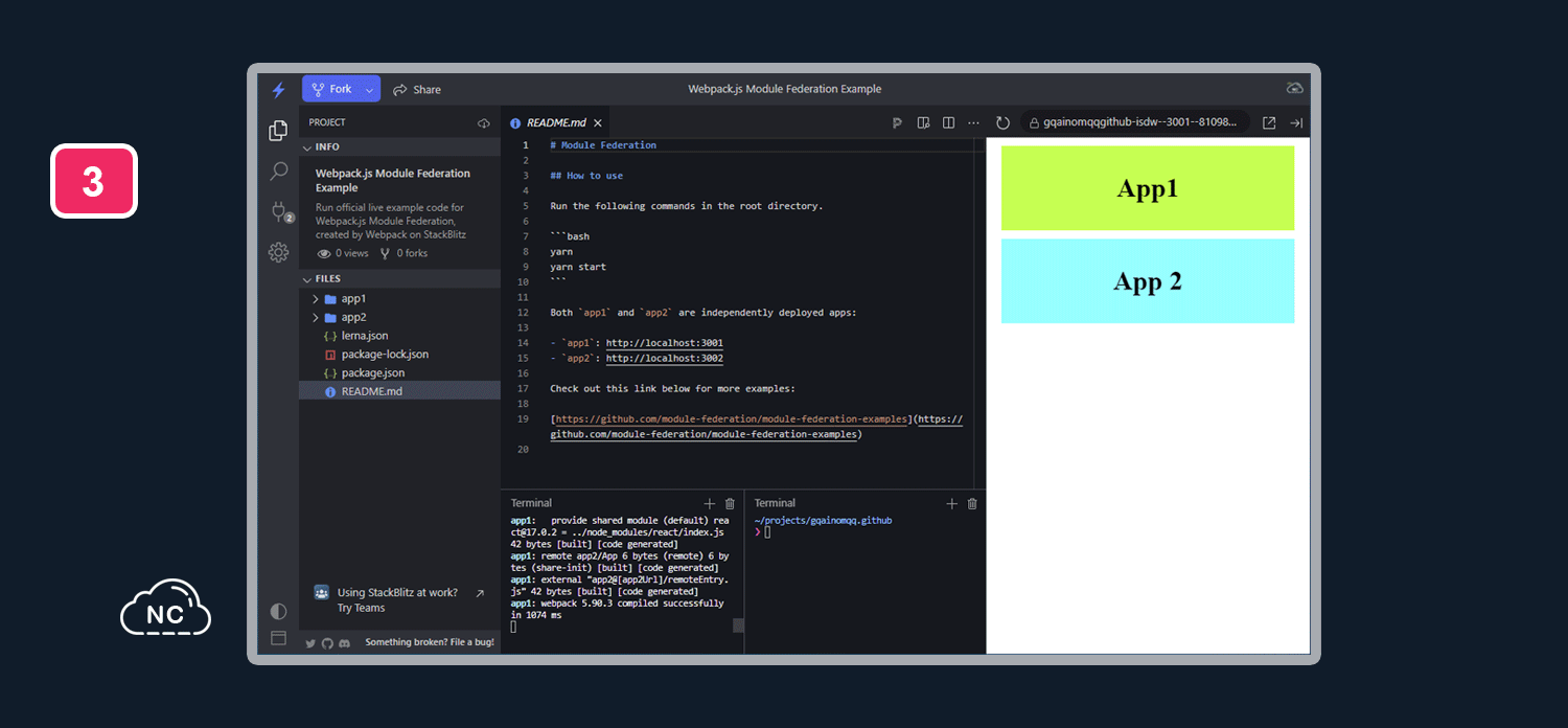 La herramienta Webpack se usa mucho para hacer compilaciones de librerías y dependencias JavaScript Proyecto Micro Frontend creado por el framework Module Federation de Webpack