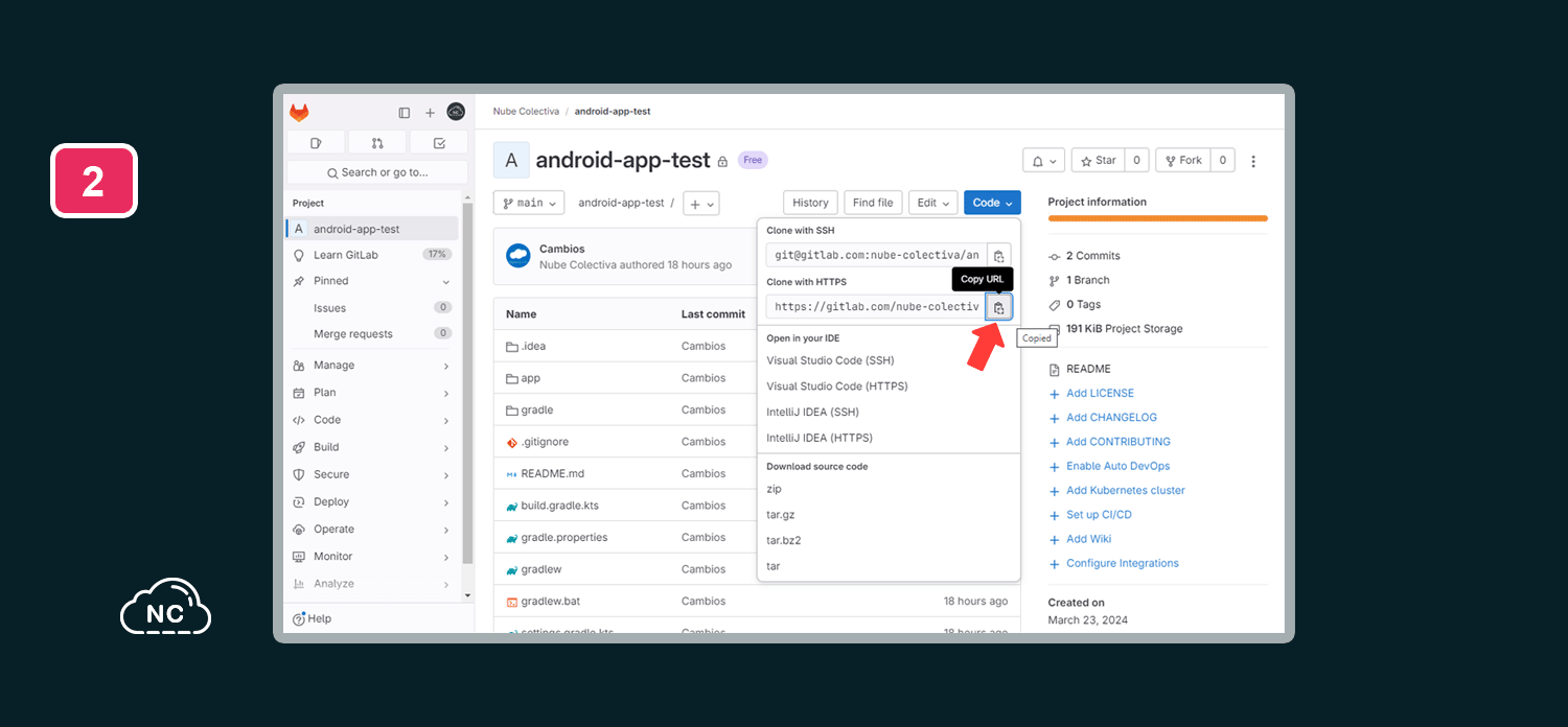Esta aplicación Android muestra un video de YouTube en una Actividad o Activity Repositorio de GitLab que abriremos en Android Studio