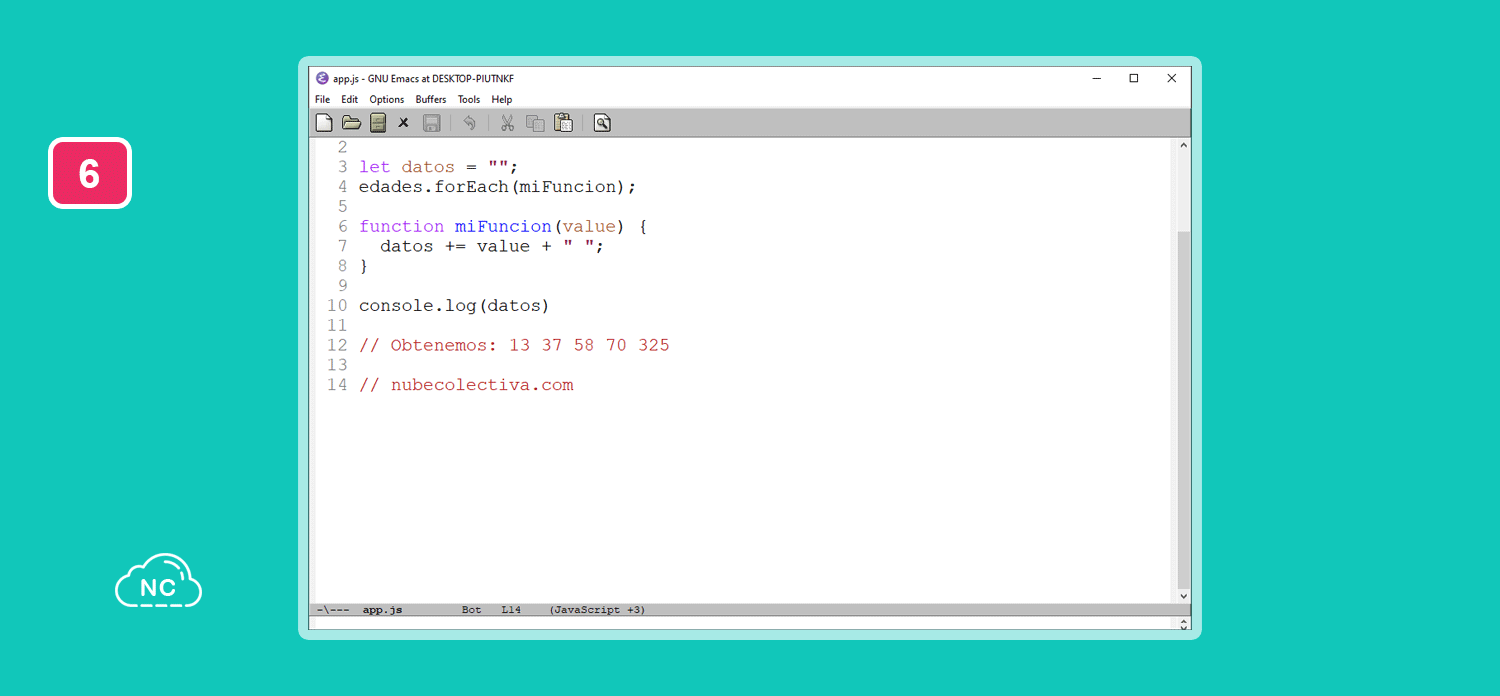 Cuenta con un lector de correo y de noticias Editor de código Emacs para JavaScript