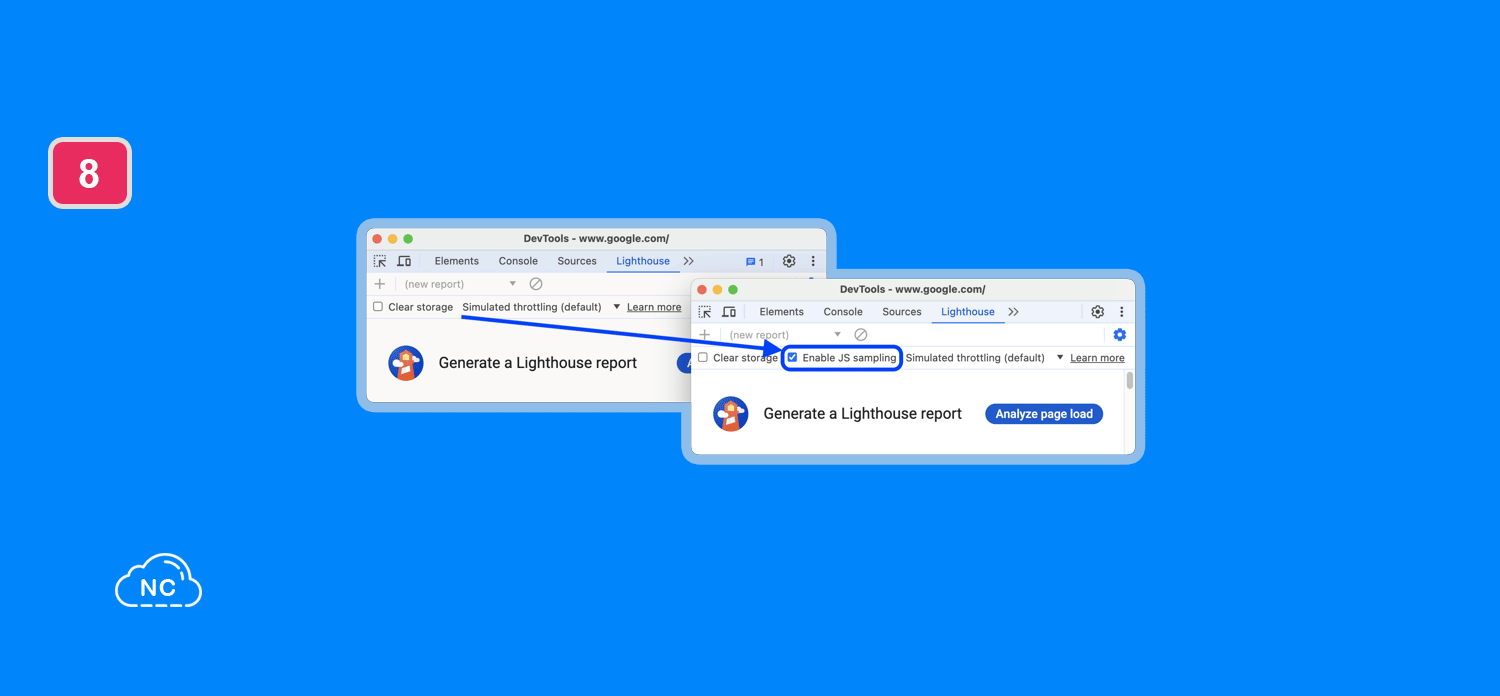 Lighthouse ayuda a mejorar el rendimiento de tu web y por ende dar una mejor experiencia a los usuarios Nueva opción Enable JS sampling en el panel Lighthouse