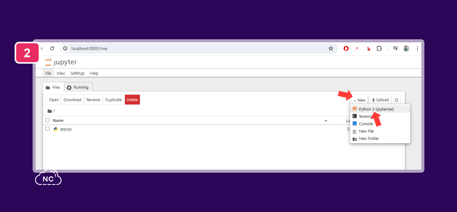 Si tienes instalado el lenguaje de programación R, te aparecerá como opción en la lista Opción para crear un nuevo archivo de Jupyter Notebook